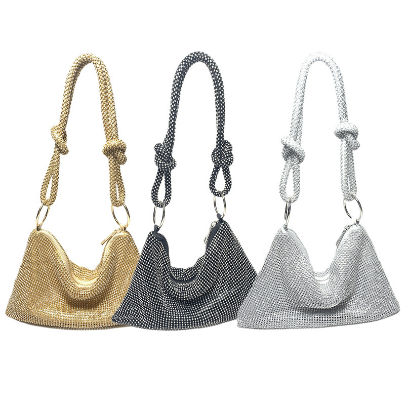 Trendy Shiny Knotted Rhinestones Pure Handmade Armpit Banquet Dinner Bag New Cross-Border Diamond-Encrusted Evening Bag Armpit Bag Trendy Shiny Knotted Rhinestones Pure Handmade Armpit Banquet Dinner Bag New Cross-Border Diamond-Encrusted Evening Bag Armpit Bag