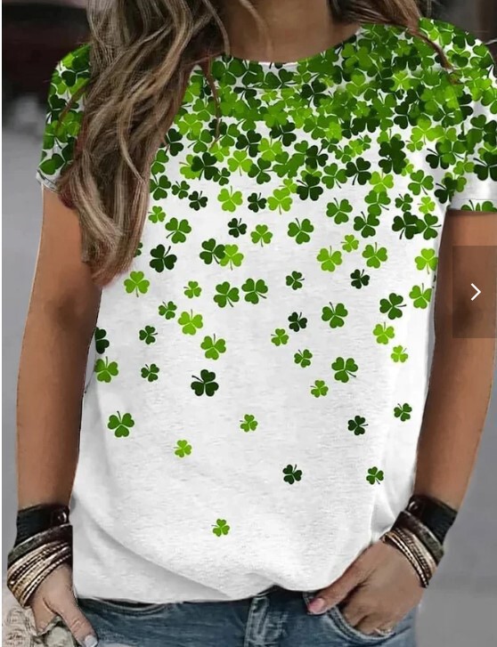 Spring New Style Pullover Round Neck Women's St. Patrick's Day Green T-Shirt, Japanese and Korean Casual Fashion Versatile