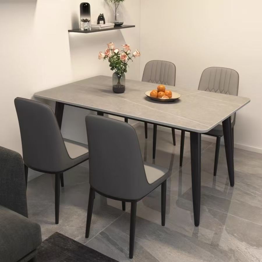 Nordic Slate Dining Table and Chair Set, Light Luxury Modern Minimalist Rectangular Table for Small Apartments, Home Dining Table