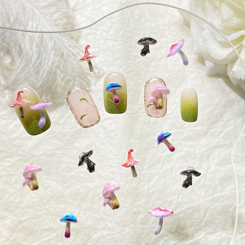 New Trendy Cute Colorful Poisonous Mushroom Nail Art Accessories Popular Internet Sensation Realistic Small Mushroom Nail Art Decorations