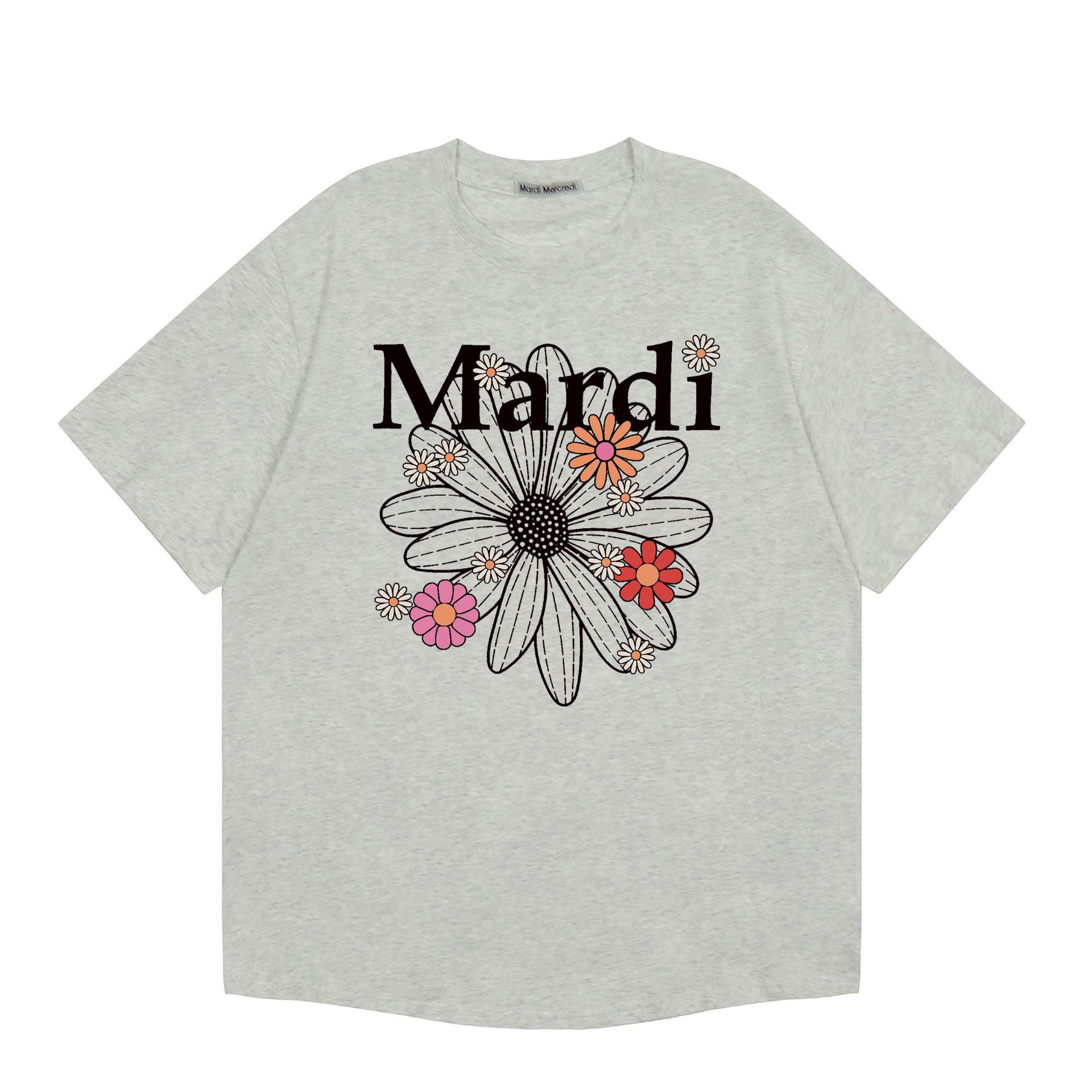 現物韓国潮牌Mardi半袖女性25夏新作デイジープリント丸襟純綿上着tシャツ代発