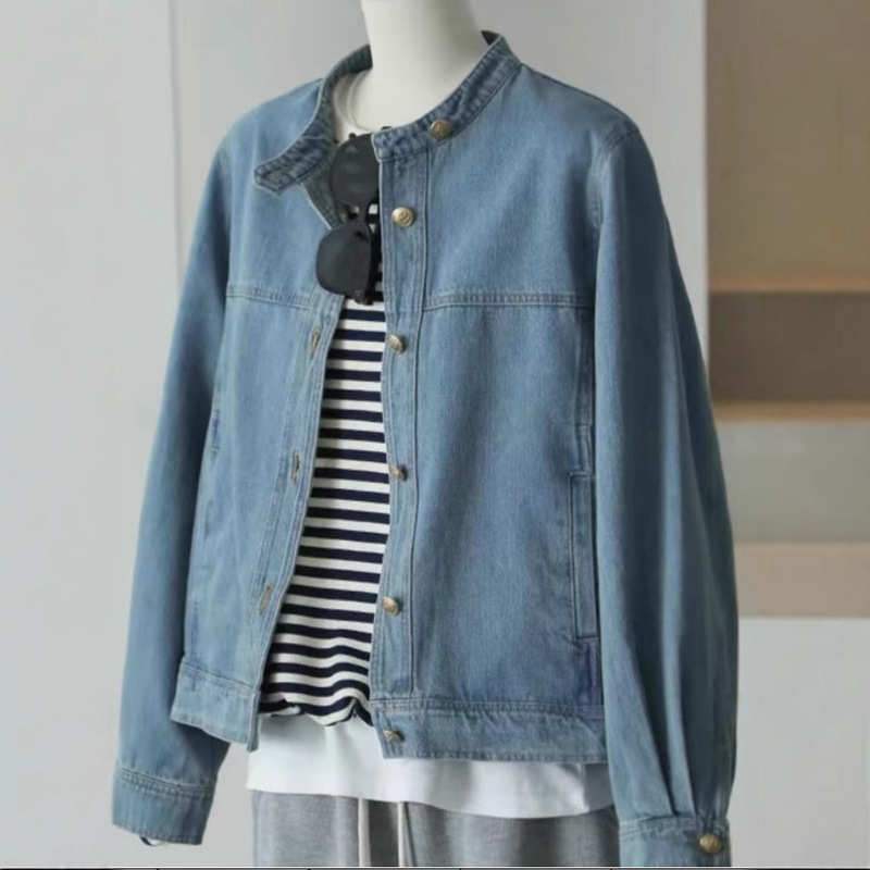 Self-retention explosions recommend ~ Hong Kong style retro blue Denim coat women's autumn loose slim short jacket top