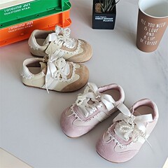 女の子の韓国版の子供の運動靴2025年春秋の新型の徳訓の靴の真珠のレースの靴の赤ちゃんの学歩の靴