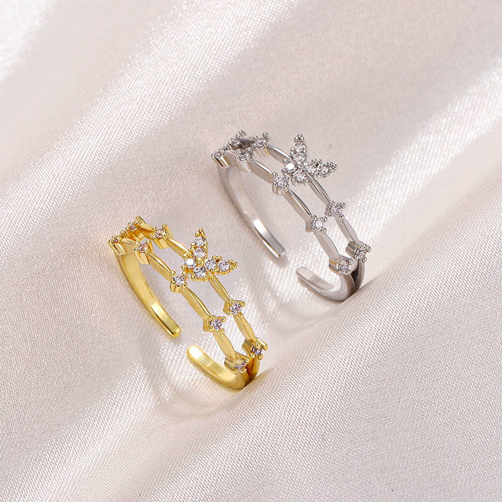 Fashion Butterfly Copper Open Ring Inlay Zircon Copper Rings