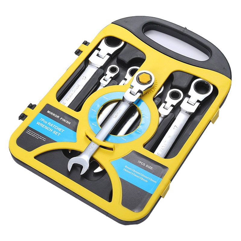 7-pieza cabeza móvil de doble propósito Llave de trinquete conjunto de flor de ciruelo abierto máquina rápida reparación de automóviles llave 8-19mm