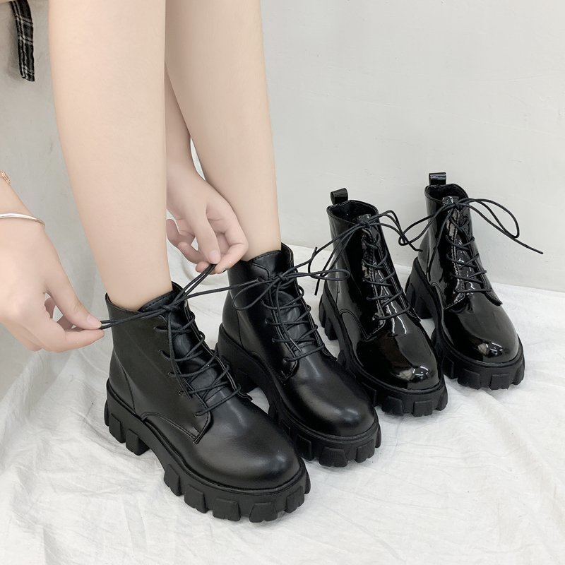 Black Platform Biker Boots For Women Breathable British Style_voghion.com