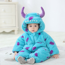冬季新款婴幼儿宝宝正常版夹棉蓝色可爱小怪兽保暖加厚连体衣