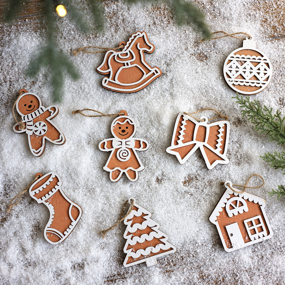 Galletas de Navidad hombre de madera decoración de Navidad madera de copo de nieve pinza de jengibre hombre colgante árbol de Navidad colgante vestido de vacaciones
