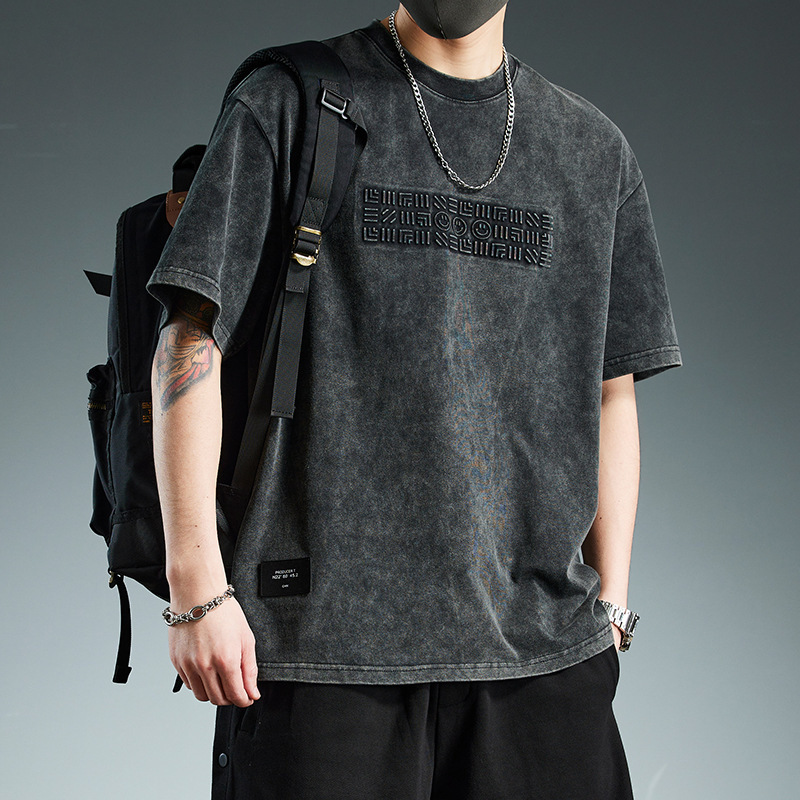 Trendy Loose-Fitting Versatile Heavyweight Short-Sleeve T-Shirt for Men, Summer 2026 New Style, Washed T-Shirt Top, Trendy Brand Men's Clothing Trendy Loose-Fitting Versatile Heavyweight Short-Sleeve T-Shirt for Men, Summer 2026 New Style, Washed T-Shirt Top, Trendy Brand Men's Clothing