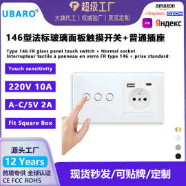 跨境法标146钢化玻璃面板插座暗装智能触摸按钮墙壁插座开关批发