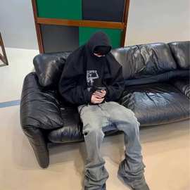 RO风做旧大地色水洗拖地高弹修身喇叭阔腿opium显瘦堆积牛仔裤男