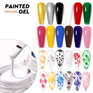JTING Jingting 12-color Nail Art Painting Glue, Colorful Solid Color Painting Glue, Special Cross-border Nail Polish Glue for Manicure