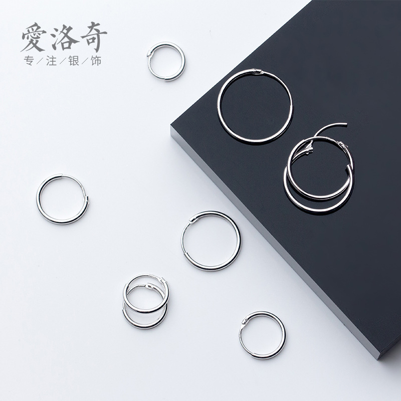 S925 plata esterlina 1.2mm1.5mm diámetro de alambre grandes aretes temperamento versátil mini anillo pendientes de orejas G0083