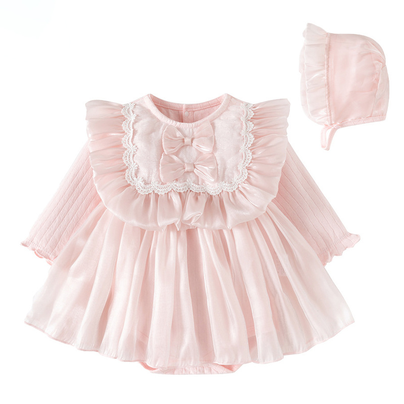 Newborn Clothes Long-Sleeved A-Class Princess Style Sweet Dress Baby Girl Triangle Bow Mesh Skirt Children's Clothing Newborn Clothes Long-Sleeved A-Class Princess Style Sweet Dress Baby Girl Triangle Bow Mesh Skirt Children's Clothing