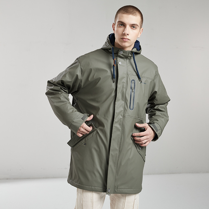 Factory Customized New Adult Double-Layer Jacket Hot-Pressed Pu Rainoutwear Knitted Waterproof Jacket with Printable Logo