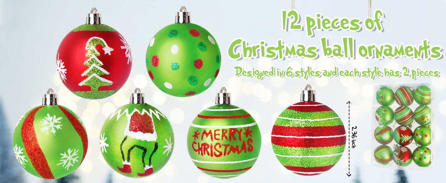 6CM Grinch Christmas Ball Ornaments Set – Hand-Painted Festive Tree Decorations For Whimsical Holiday Parties​_voghion.com