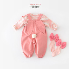 Baby and Toddler Cotton Strap Pants Spring New Girl Baby Cartoon Rabbit Ear Pants Children Versatile Spring and Autumn Pants