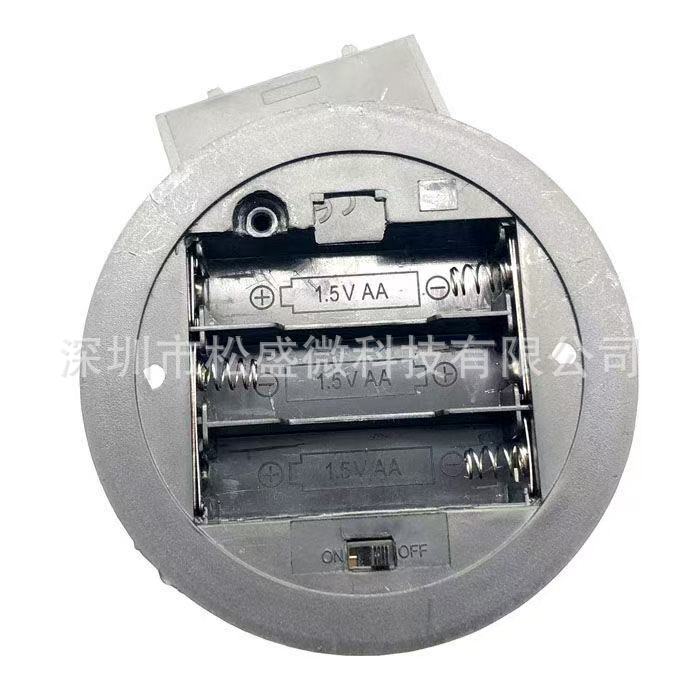 5号3节嵌入式圆形带盖带开关电池盒AA4.5V串联灯盘五号电池底座槽