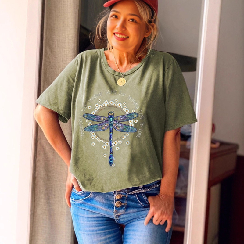 2025 Women's Animal Pattern Printed Round Neck Top Outdoor Fashion Women's T-Shirt Pullover Summer