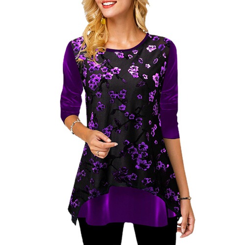 European and American women's clothing spring and autumn new wish independent station hot sale printed loose top
