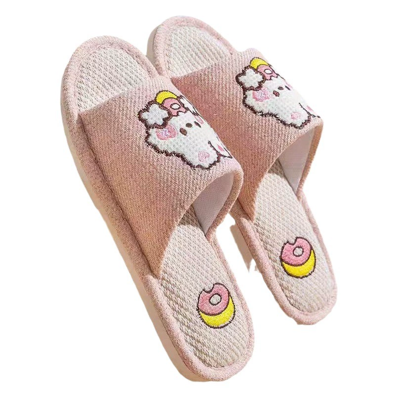 2024, новые льняные женские тапочки с героями мультфильмов, дышащие фабричные домашние мужские тапочки с деревянным полом для дома, оптом
