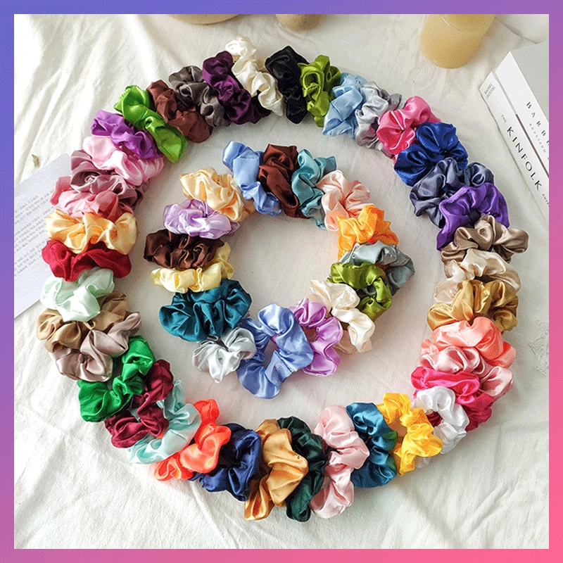 Amazon cross -border explosion pork large intestine hair ring loose tight rope double -ring high -end color pink fold hair rope hair ring hair accessories