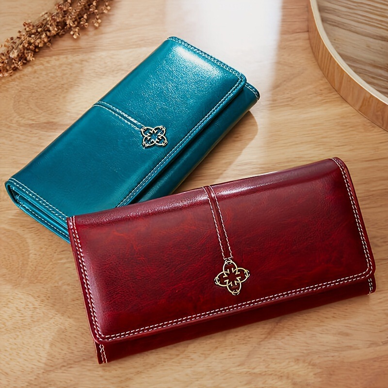 Cross-Border Fashion Women's Large-Capacity Document Holder Coin Purse Long Wallet with a High-End Feel, European and American Retro Oil Wax Leather Cross-Border Fashion Women's Large-Capacity Document Holder Coin Purse Long Wallet with a High-End Feel, European and American Retro Oil Wax Leather