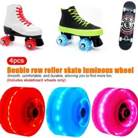 Flashing polyurethane skate wheels, 32 mm, LED motion‑activated, blue/white/pink, sets with tools
