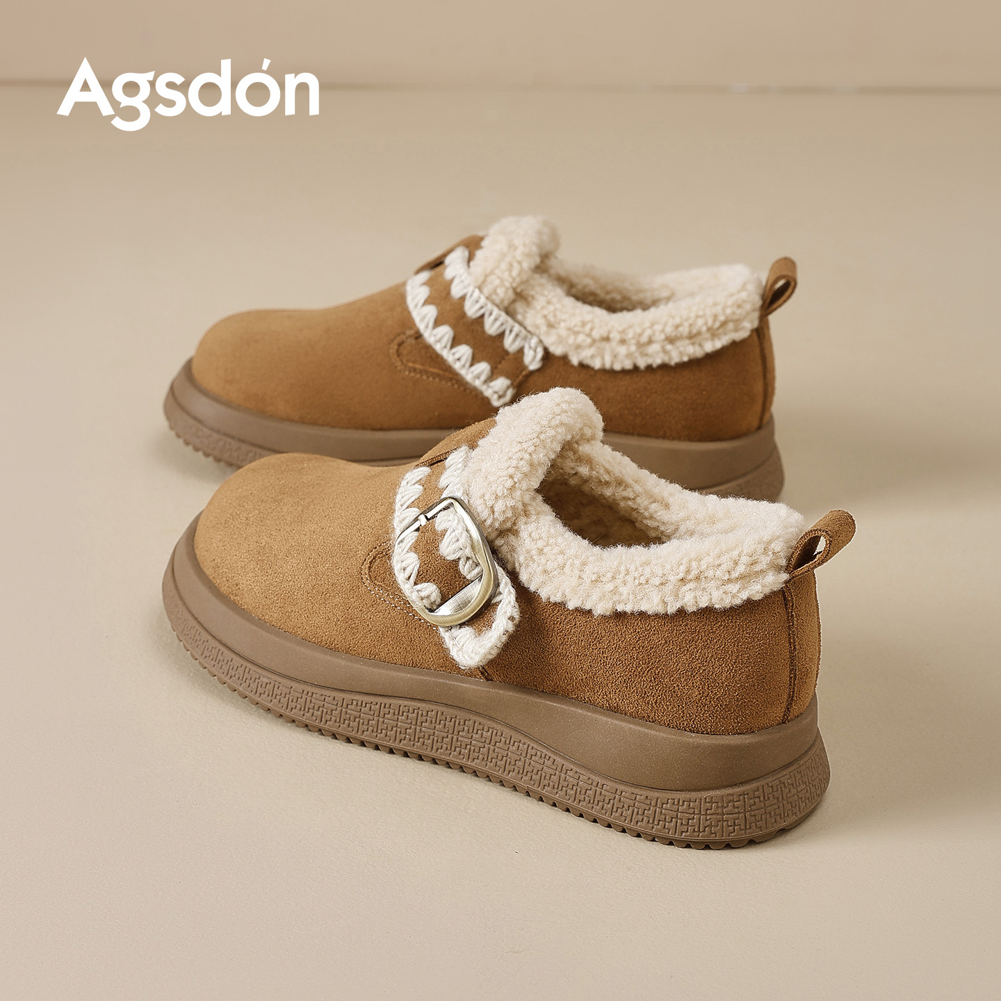 Augu Lion Deng Xiaoping Boccan zapatos de peluche para mujeres 2025 nuevo invierno de suela gruesa de peluche de algodón botas de nieve casuales al aire libre