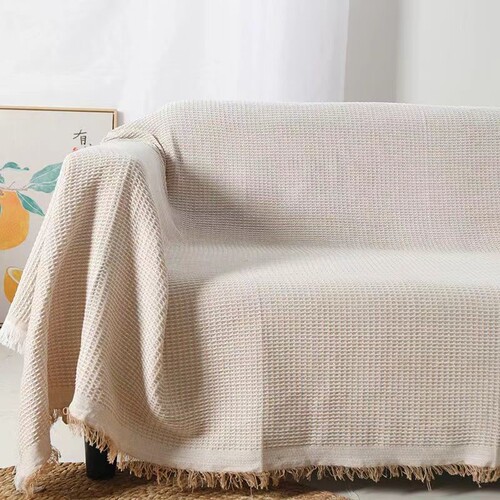 Nordic style white sofa towel multi-purpose cotton thread blanket full cover sofa cover three person non-slip sofa cushion cover cloth