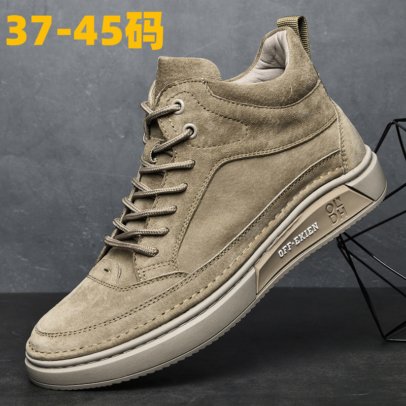 Men's Winter Cotton Shoes with Velvet, Warm and Thickeneded Genuine Leather High-Top Sneakers, Casual Snow Boots, Non-Slip Hand-Sewn Shoes