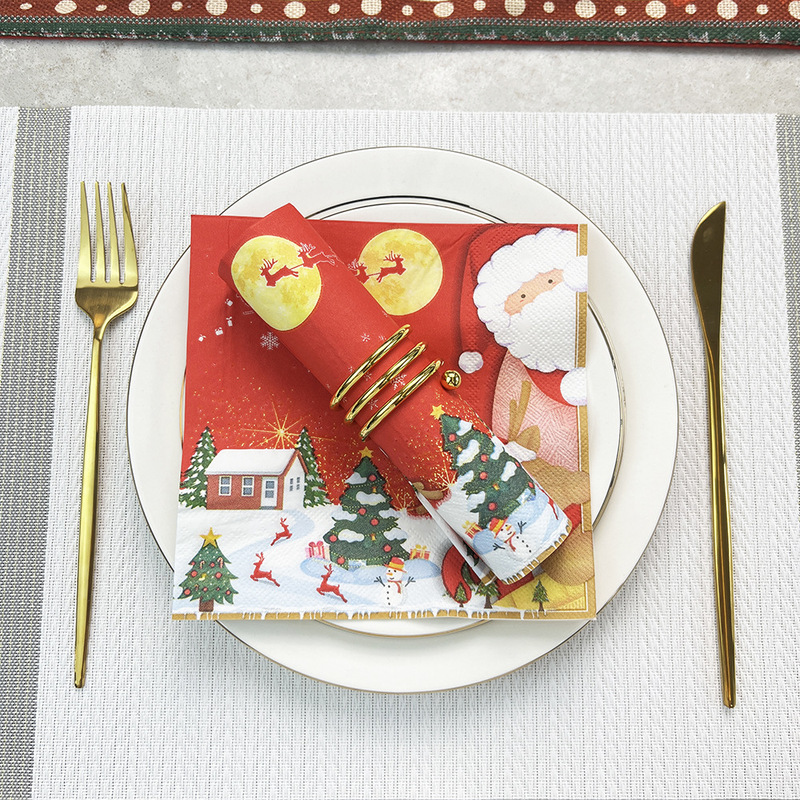 Western tableware Christmas party napkin napkin napkin paper towel Christmas decoration party layout meal once Western tableware Christmas party napkin napkin napkin paper towel Christmas decoration party layout meal once