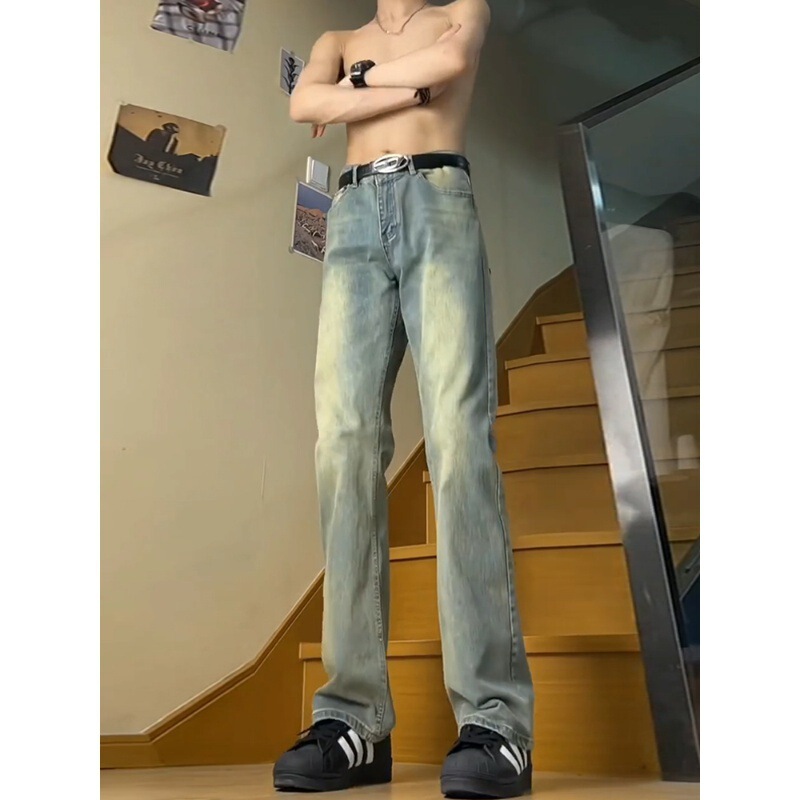 American Style Vibe Style Slight Pants Men's Summer Ruffian Handsome Retro Blue Ruffian Handsome Workwear Jeans Straight Casual Pants