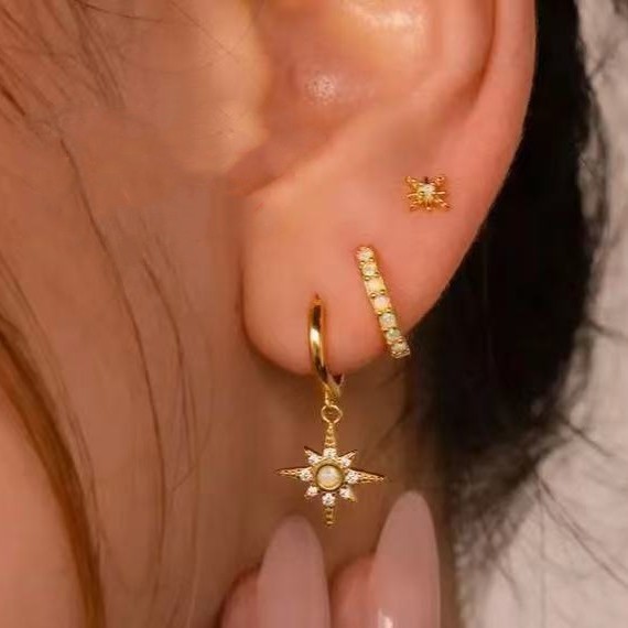 Eight-pointed Star Drop Earrings With Zircon For Women Luxury Style_voghion.com