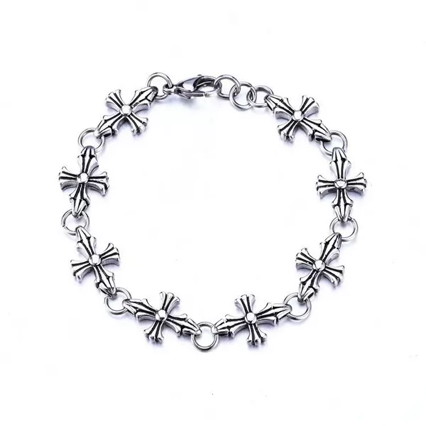 Trendy Cross Retro Bracelet Korean Style Thai Silver Hip-Hop Jewelry Fashion Personality Couple European and American Style Jewelry Wholesale