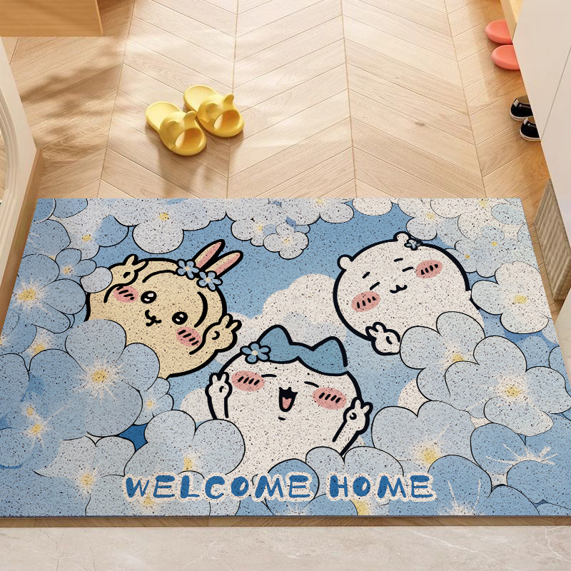 Cartoon Jiikawa Entrance Mat, Silk Loop Door Mat, Household Outdoor Door Mat, Stain-Resistant and Easy to Care For, Foyer Mat