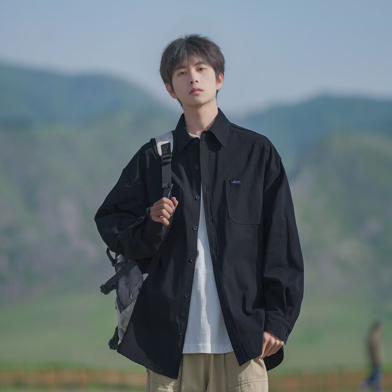 American Style Retro Washed Denim Long Sleeve Striped Shirt Daily Wear Spring and Autumn Fashion Popular Men's Casual Shirt