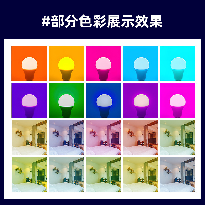 Bombilla de color LED de presión ancha transfronteriza e27 luz de bola de tornillo RGB luz de cambio de color brillante bombilla de atmósfera de control remoto inalámbrico