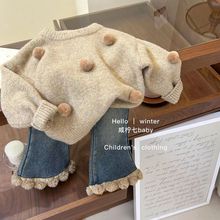 女童毛衣套装2024冬季新款洋气儿童针织打底衫女宝宝加厚两件套潮