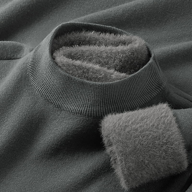 モーダルウール秋冬半高襟セーター男性ニット長袖韓国版ベルベット厚手シャツ上着