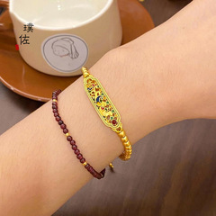 金店同款古法沙金圓珠掐絲燒藍鳳凰來儀手牌手鍊女diy手串國潮風