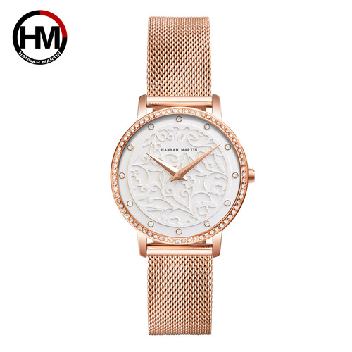 Chinese style paper-cut window grille antique style watch Ladies diamond-encrusted Japanese movement waterproof engraved flower watch
