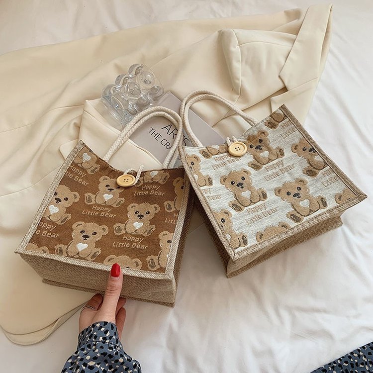 Bolsa de mano de estudiantes coreanos de moda femenina, bolsas de arroz de lino de nuevo estilo japonés OL bolsa de almuerzo de lona