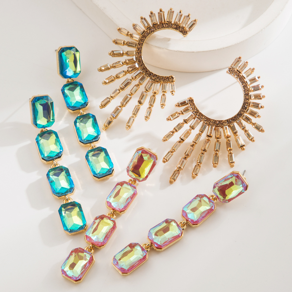 Fashionable universal geometric square retro small design earrings