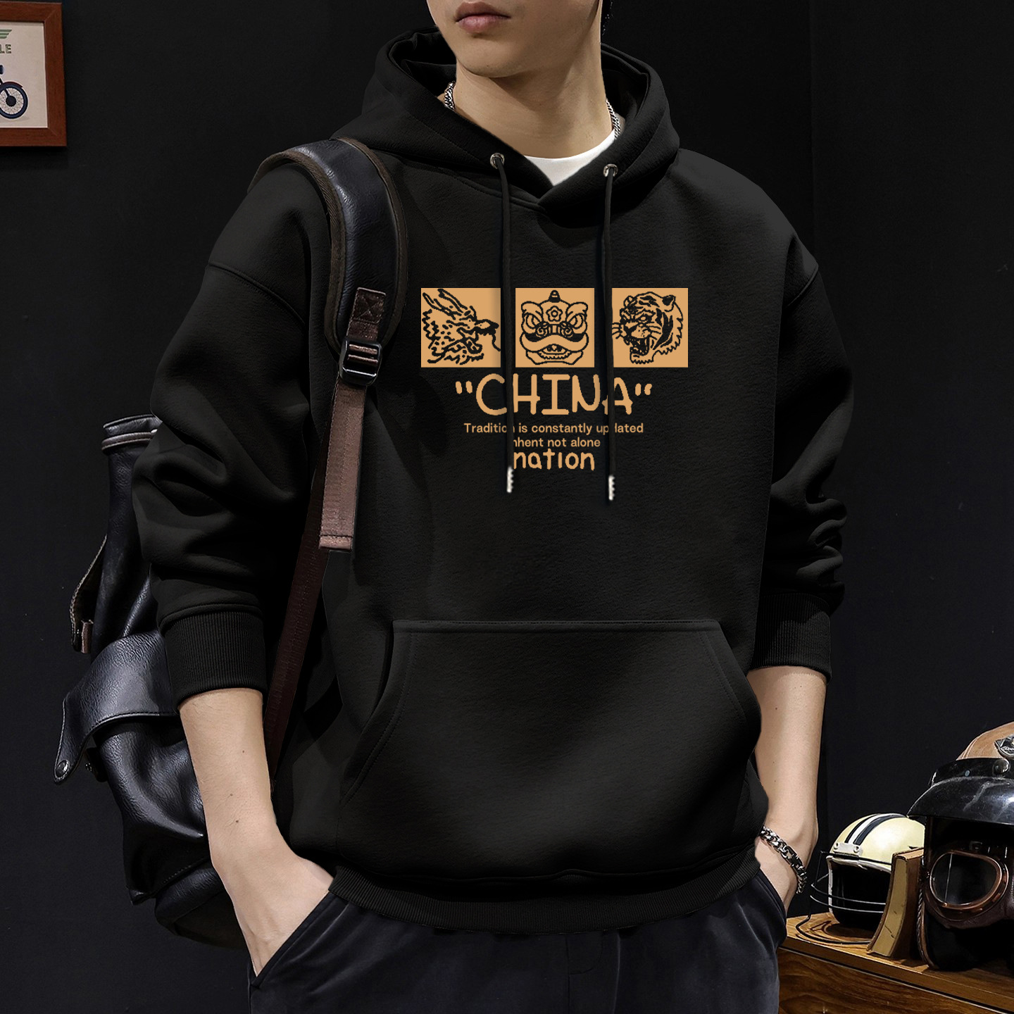 Chaqueta con capuz para hombres primavera y otoño marca de moda americana con chaqueta gruesa de lana de invierno de gran tamaño