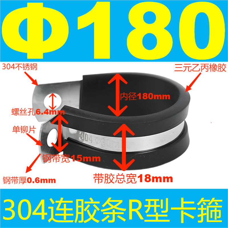 304 acero inoxidable tira de goma garganta tipo R tubo de agua fijo abrazadera de alambre de cable de alambre de tubo de acero inoxidable abrazadera de amortiguación