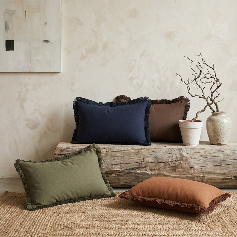 Moderno simple algodón sólido lino contra la funda de almohada silencioso viento multicolor cuadrado bordado encaje sala de estar oficina abraza funda de almohada image 3