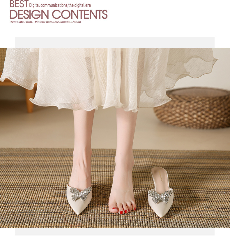 2023 Summer New Pointed Toe Stiletto Sandals Women's Shoes Rhinestone Baotou slippers high-heeled women's sandals and slippers half drag_voghion.com