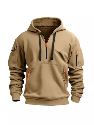 International Trade European Code Spring and Autumn Men's Hooded Zipper Multipocket Pullover Shirt Men's Sports Casual Jacket