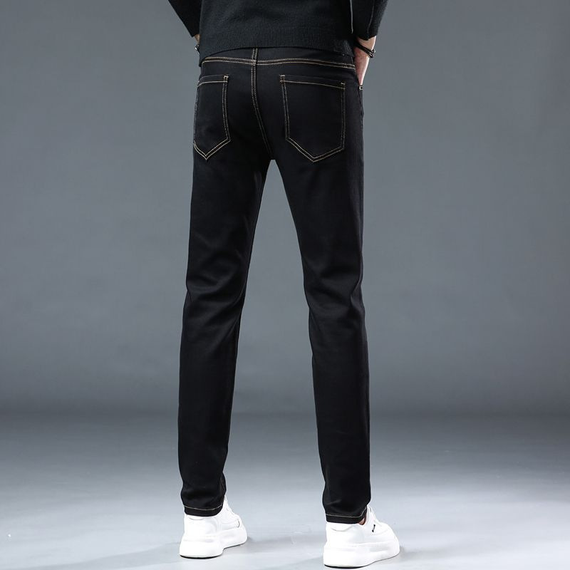 [Celebrity Style] Men's Stretch Skinny Jeans Slim Fit Black Easiest for Match Light Business Trendy Brand Popular Style for All Seasons